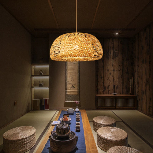 Handgefertigte Bambus-Pendelleuchte aus Rattan im chinesischen Stil - vue 7 sur 9