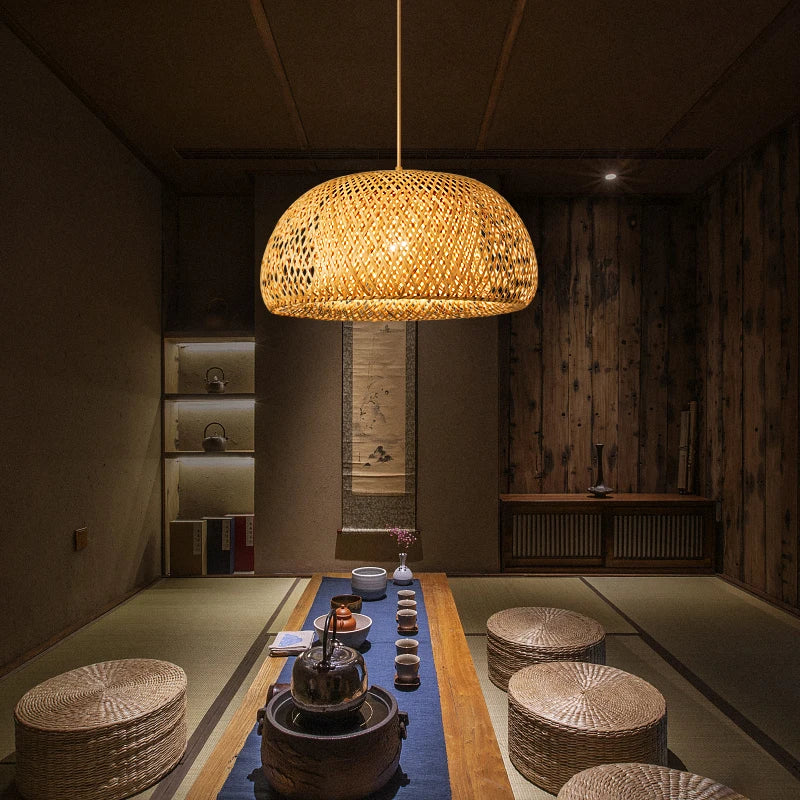 Handgefertigte Bambus-Pendelleuchte aus Rattan im chinesischen Stil - vue 6 sur 9
