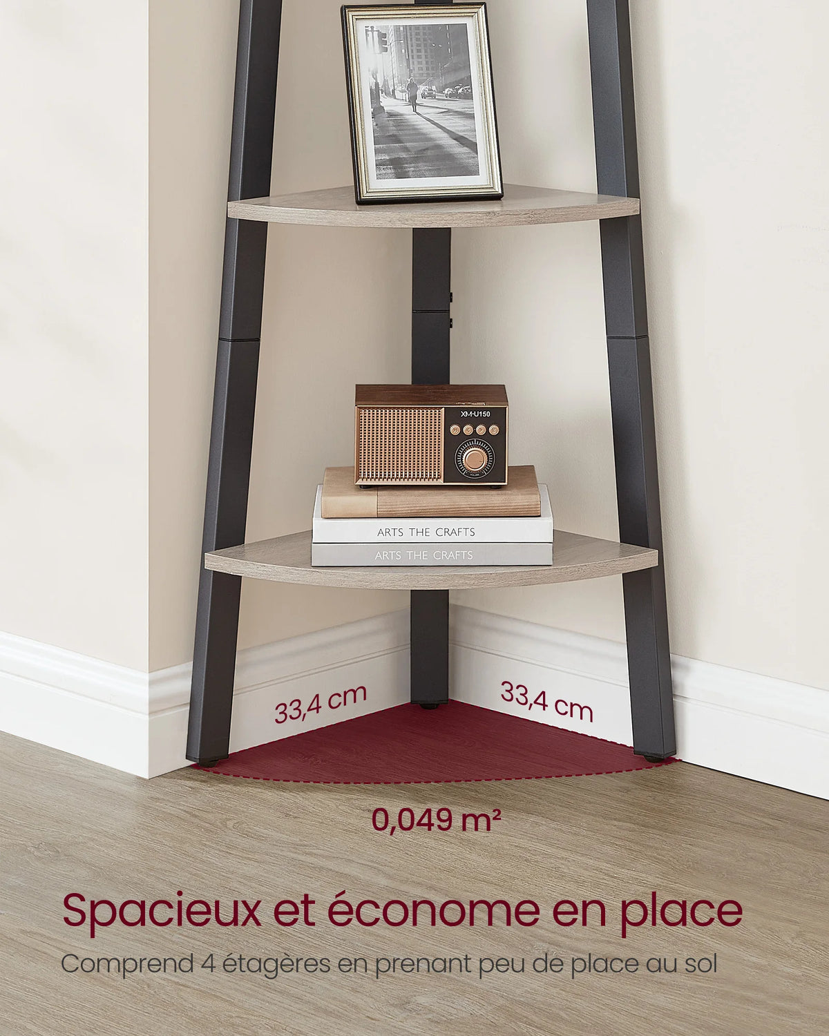 VASAGLE Corner Shelf Unit, 4-Tier Corner Shelf, Ladder Shelf for Living Room, Bookshelf or Plant Stand, Industrial Accent - vue 3 sur 8