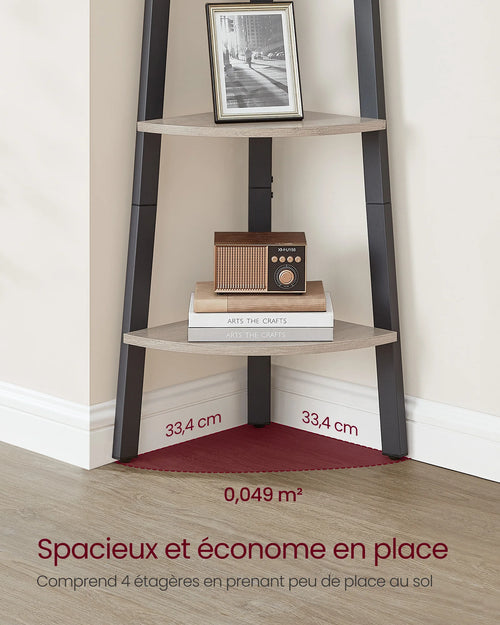 VASAGLE Corner Shelf Unit, 4-Tier Corner Shelf, Ladder Shelf for Living Room, Bookshelf or Plant Stand, Industrial Accent - vue 4 sur 8