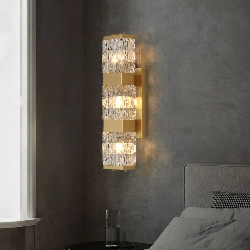 applique murale moderne en cristal clair avec acier inoxydable doré - vue 4 sur 7