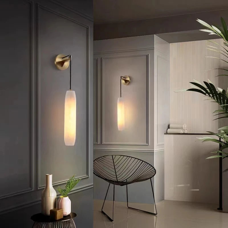 applique murale cylindrique en marbre naturel avec fil de cuivre ajustable - vue 4 sur 7