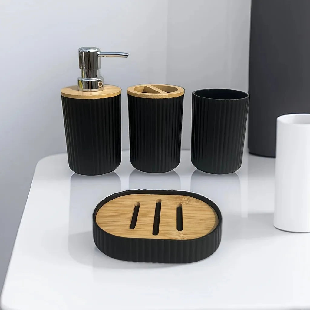 ensemble daccessoires de salle de bain en plastique 4 pièces - vue 8 sur 8