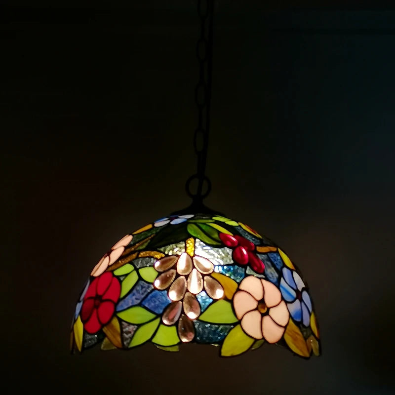 lustre floral en goutte style tiffany éclairage led pour café et restaurant - vue 3 sur 6