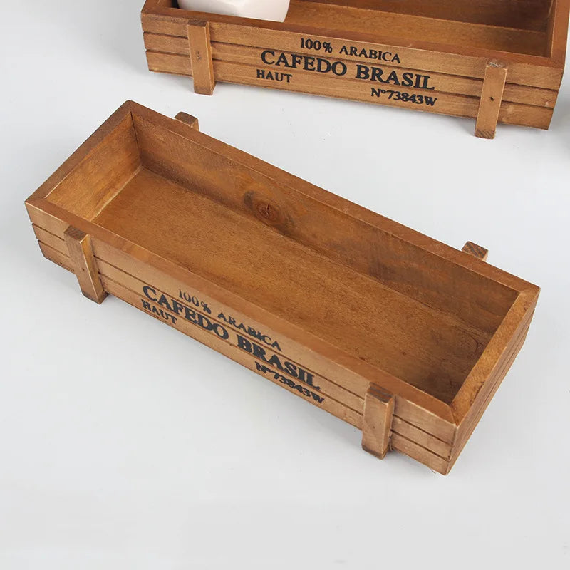 jardinière vintage en bois pour plantes succulentes et fleurs - vue 3 sur 8