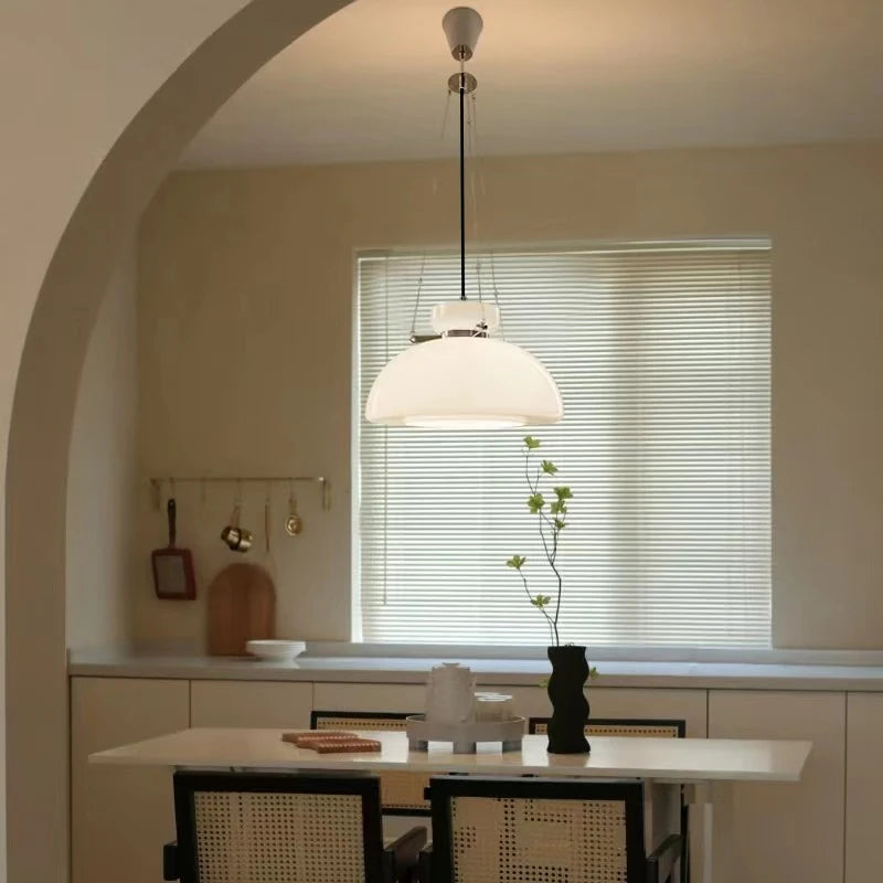 Lampe LED nordique suspendue en verre crème - vue 5 sur 7