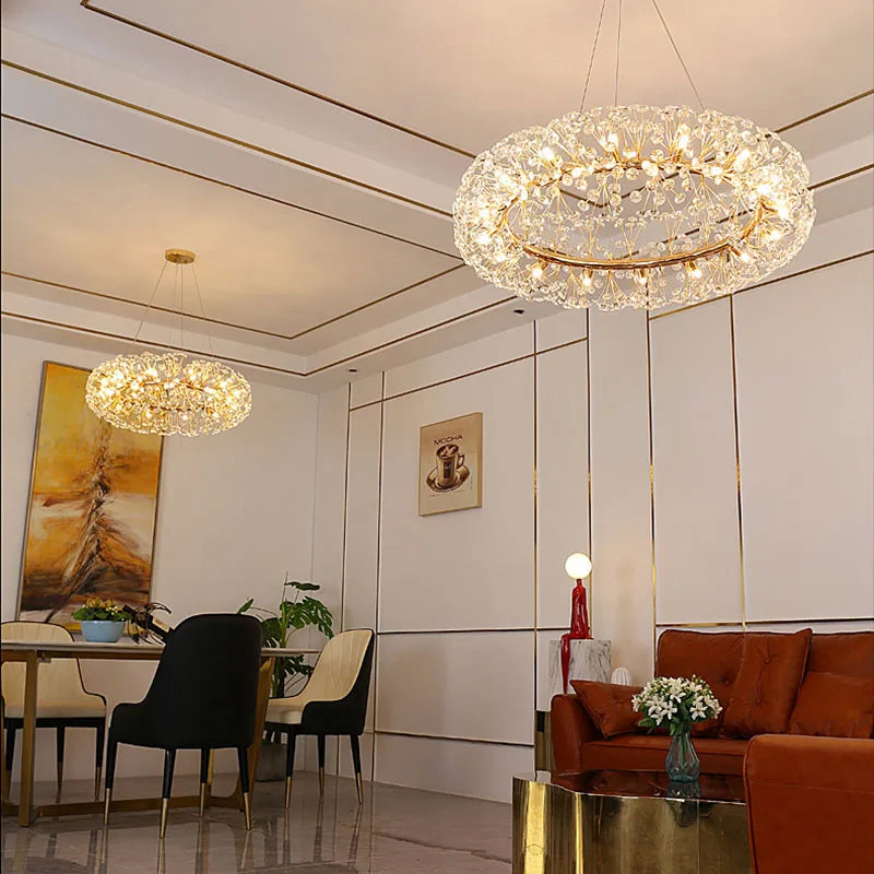 lustre led en cristal clair pissenlit pour hôtel belle déco - vue 5 sur 12