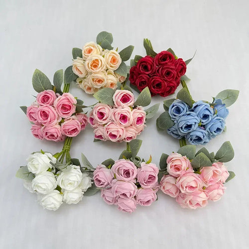 bouquet de 10 roses artificielles en soie décoratives pour événements