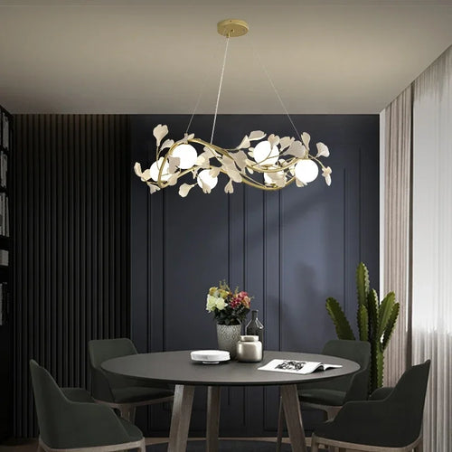 Kreativer LED-Kronleuchter aus Ginkgo-Glas modern - vue 7 sur 11