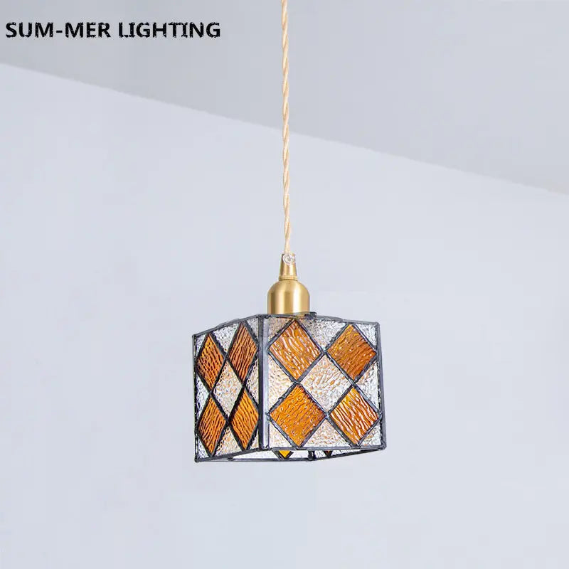 lampe suspendue nordique en laiton et verre style japonais rural rétro - vue 4 sur 9