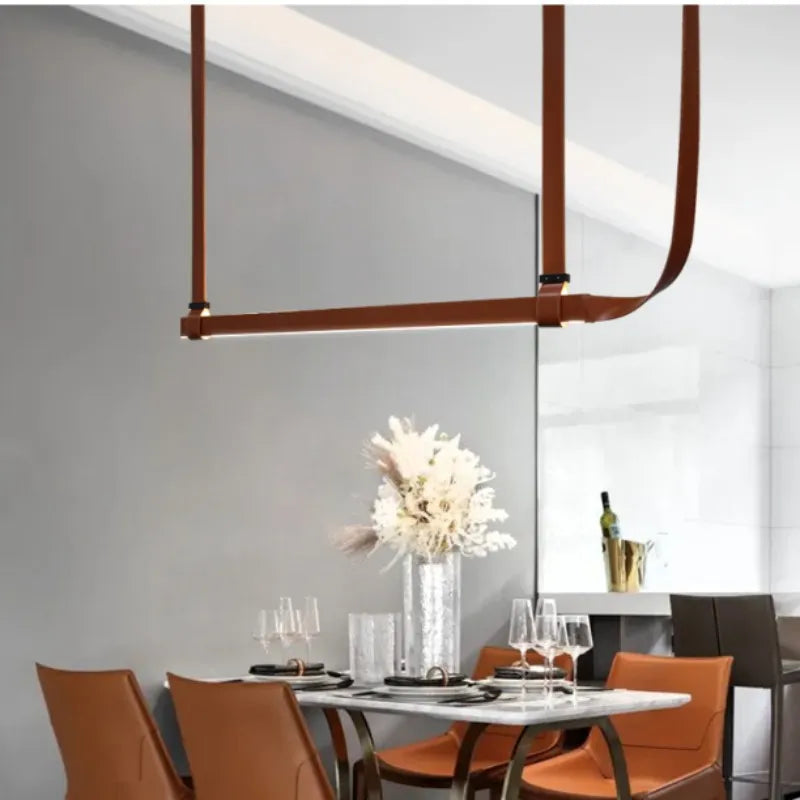 suspension led cuir modernes salle manger centrale décor maison luminaire - vue 7 sur 7