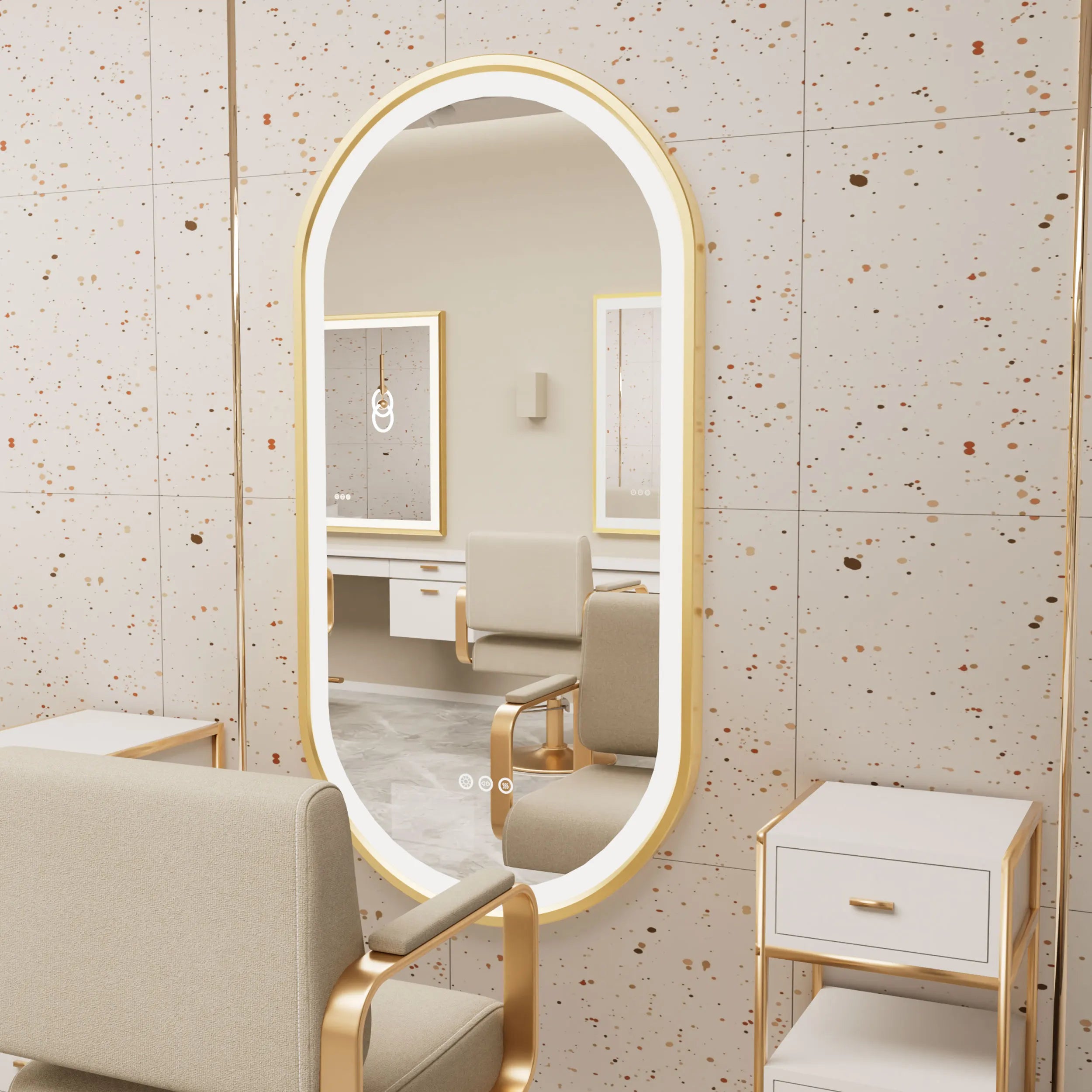 grand miroir oval à led avec éclairage intensité variable et antibuée - vue 8 sur 8