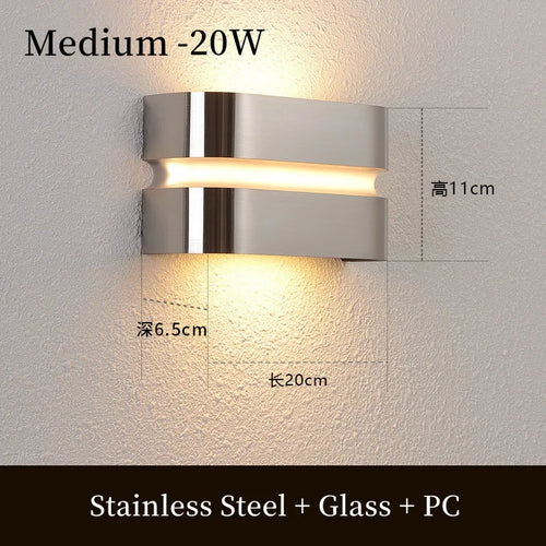Moderne LED-Außenwandleuchte aus Edelstahl, wasserdicht
