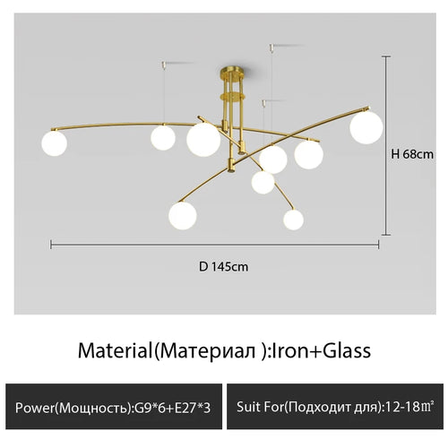 Minimalistischer Kronleuchter aus Glas im nordischen Stil für die Innendekoration - vue 11 sur 14
