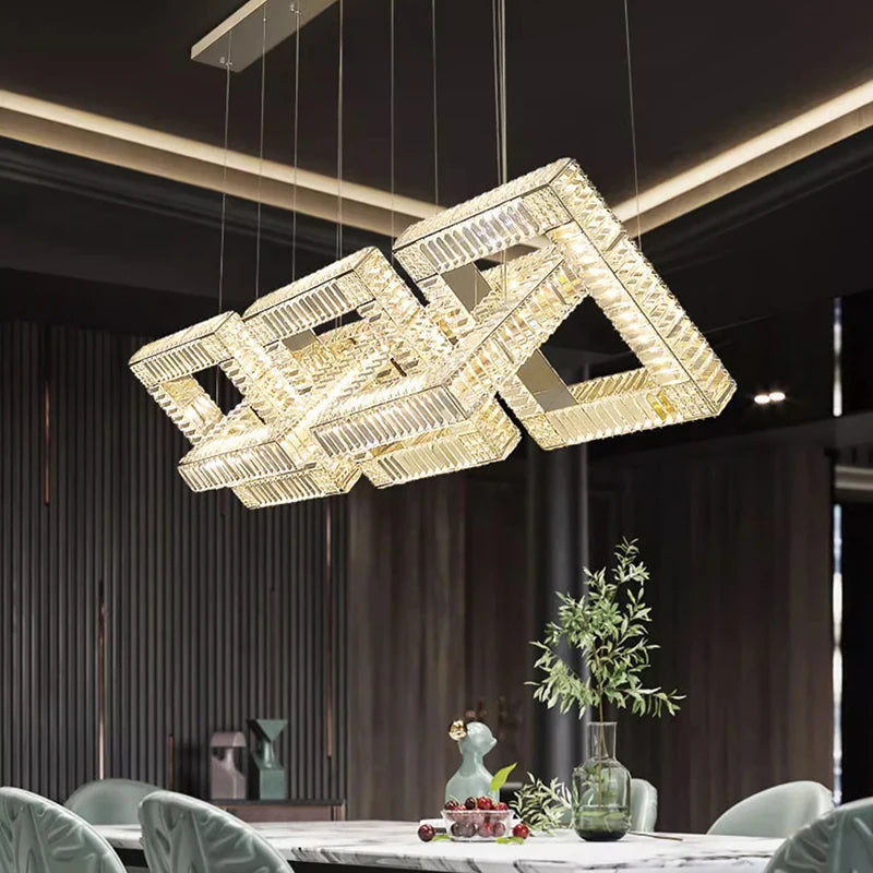 Lustre design cristal doré carré moderne - vue 4 sur 7