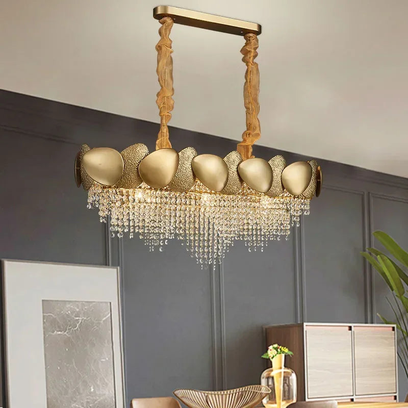 lustre moderne en cristal pampilles et acier inoxydable - vue 4 sur 16