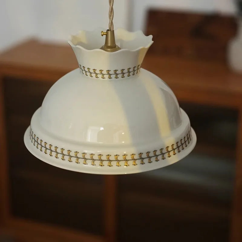 suspension moderne en céramique fleur led style nordique - vue 6 sur 30