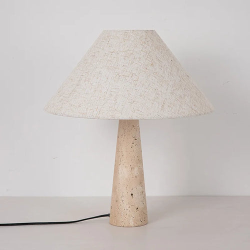 Off White Stone Table Lamp Fabric Shade Desk Light with Changeable Bulb