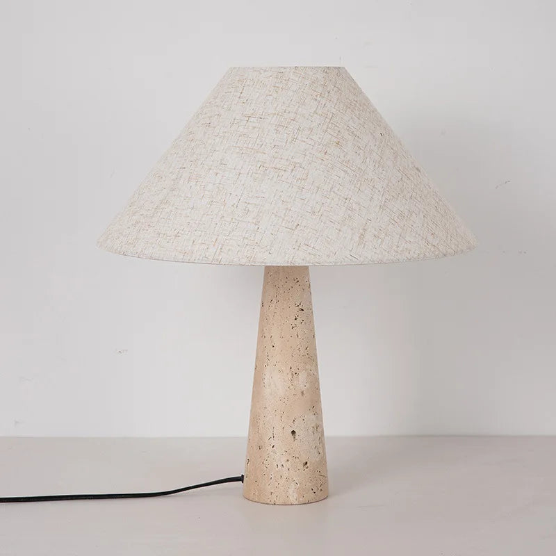 Off White Stone Table Lamp Fabric Shade Desk Light with Changeable Bulb - vue 5 sur 8