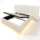 Upholstery bed 180 × 200, double bed storage bed with App Control LED and USB-C charging function, bed rack with slatted frame, PU, White, O
