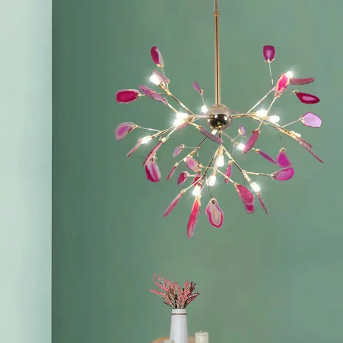 Kronleuchter aus natürlicher Achat mit farbigem LED-Licht für ein elegantes Interieur - vue 4 sur 14