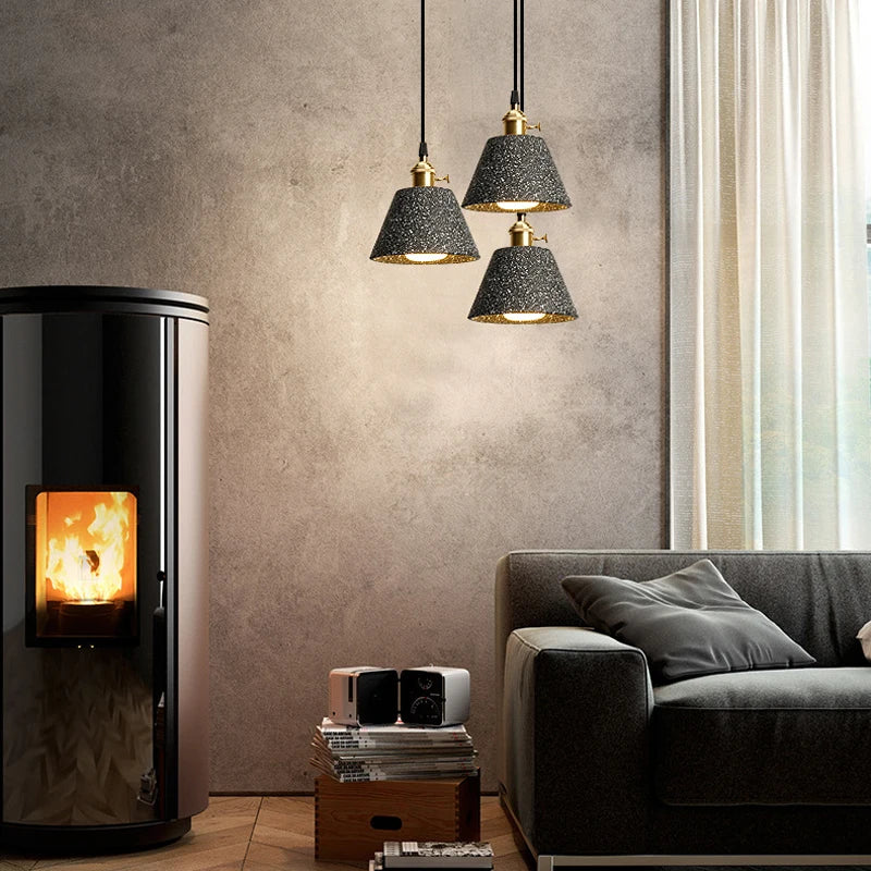lampe suspension nordique moderne simple en terrazzo - vue 4 sur 9