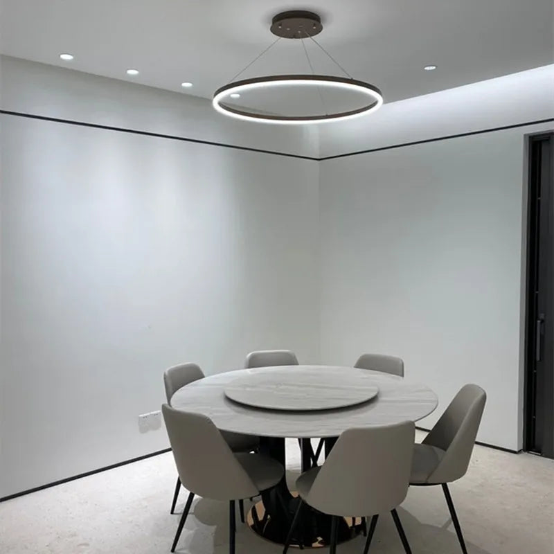 Nordische LED-Pendelleuchten mit rundem Ring, minimalistisch - vue 6 sur 9