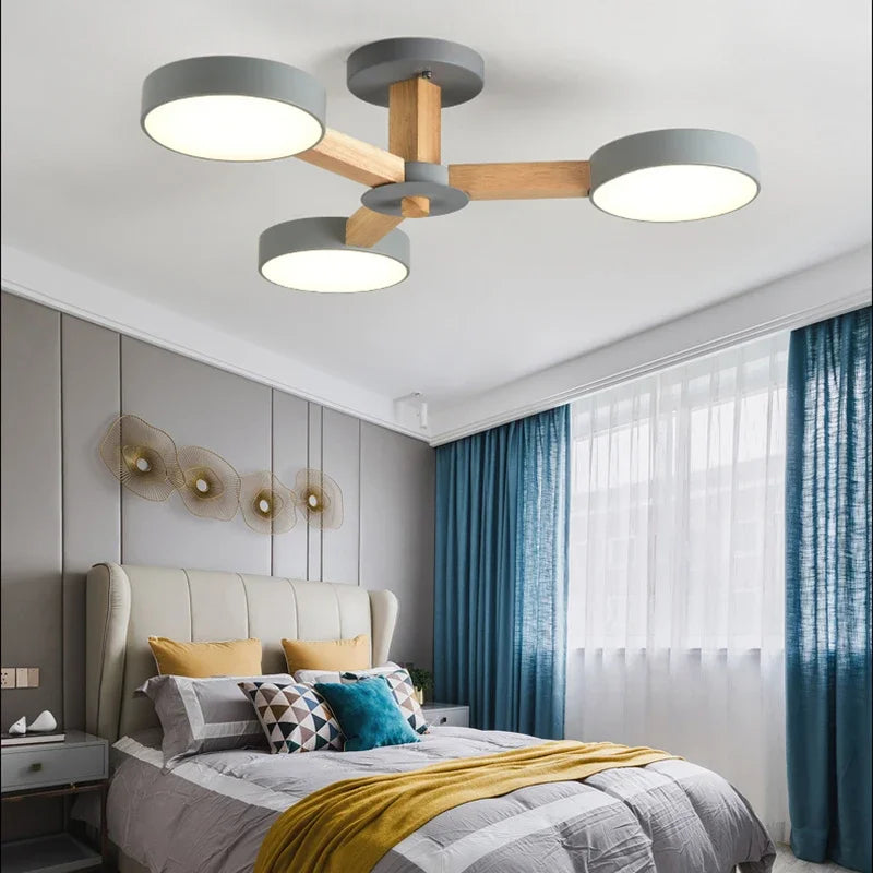 Modern Wooden Ceiling Light For Living Room 3/6/8 Lights Indoor Led Lights Luminaire Suspension Decoration Bedroom Hanglamp - vue 4 sur 15