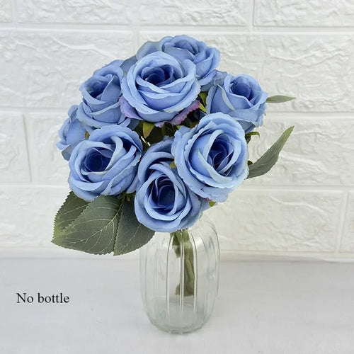 bouquet de 10 roses artificielles en soie décoratives pour événements