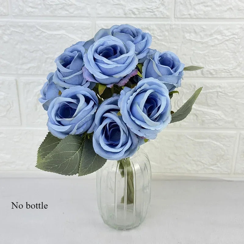 bouquet de 10 roses artificielles en soie décoratives pour événements - vue 8 sur 14