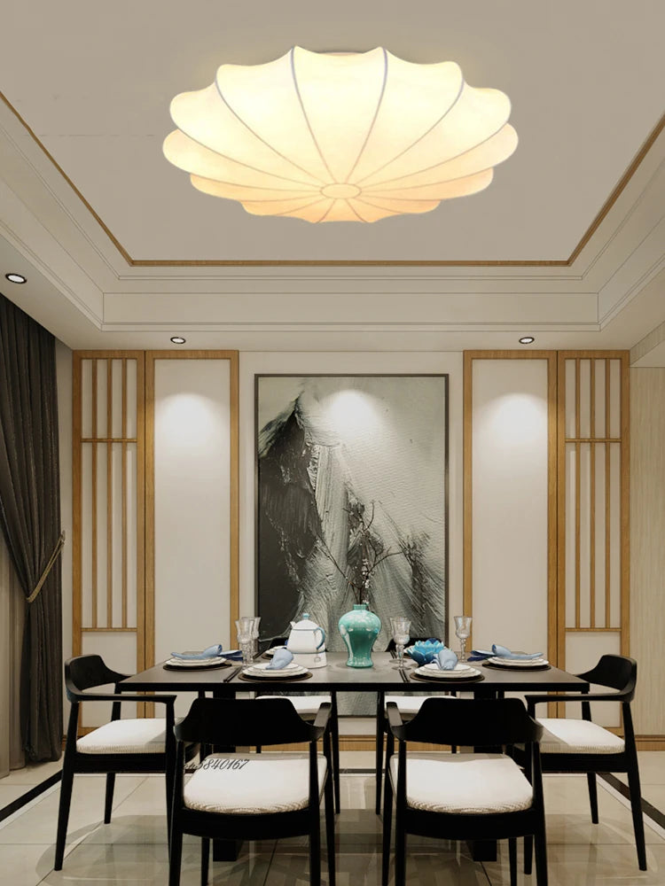Lampe en soie nordique décoration de plafond plafond moderne à LEDs lumière pour salle à manger salon lumière belle fleur ombre lampe à main - vue 3 sur 8