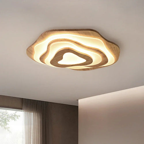 plafonnier led en bois design nordique avec télécommande - vue 3 sur 12