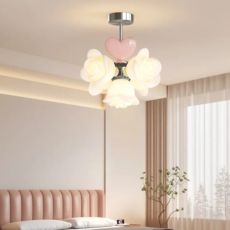 lustre à fleurs roses led pour chambre enfant décor romantique et chaleureux - vue 5 sur 7