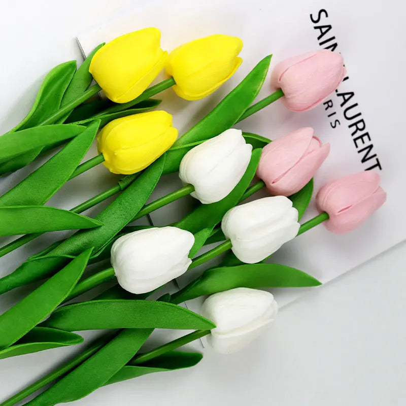 5 Bundles Vibrant Real Touch Artificial Tulips -Faux Flowers - &Home Accent - Weddings,Mother's Day,Valentine's Day