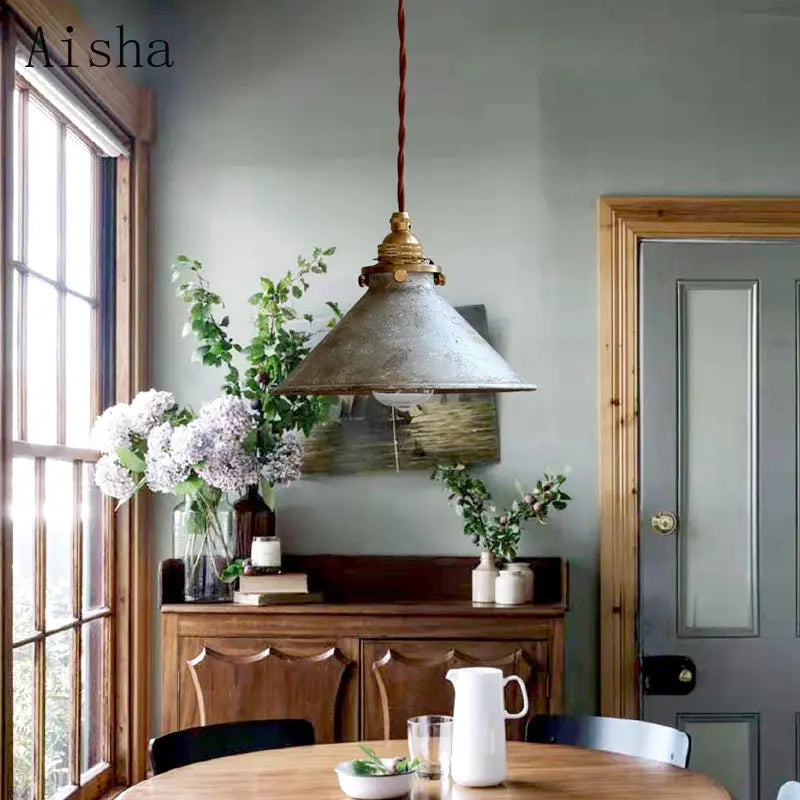suspension rétro en laiton style campagnard américain pour décoration intérieur - vue 3 sur 9
