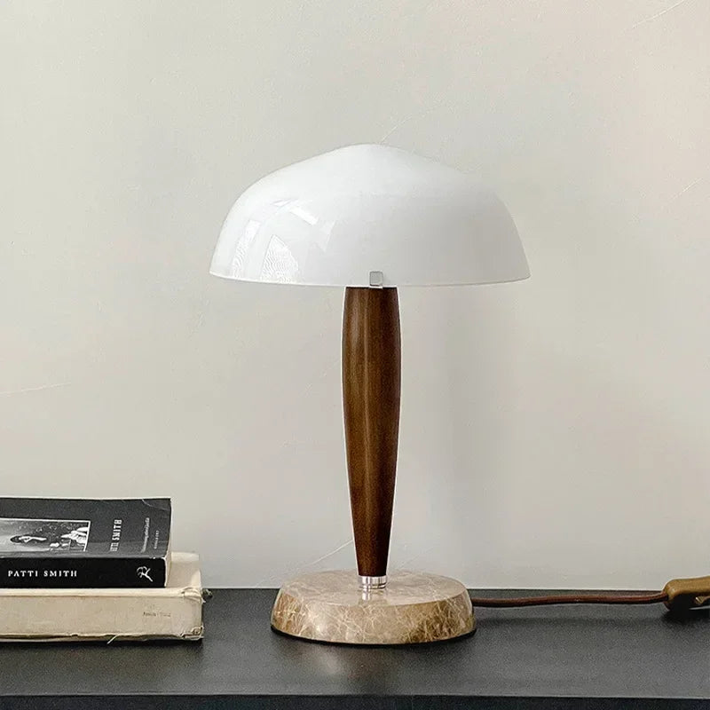 Denmark&Traraditino Herman SHY3 Walnut Wood Desk Lamp Table Light Marble Base Glass Shade - vue 2 sur 7