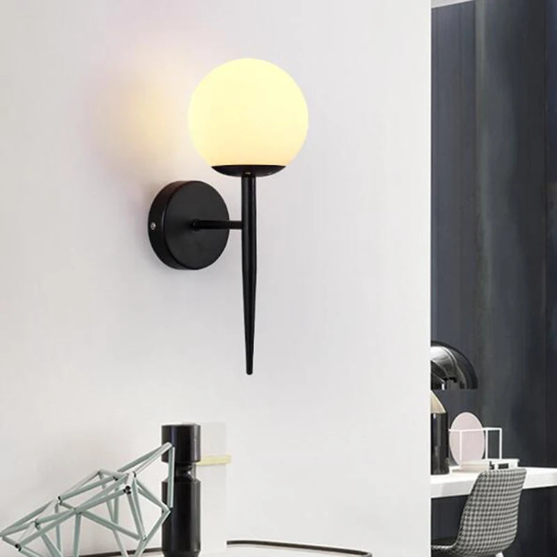Applique murale boule de LED nordique appliques murales boule de verre nordique pour escaliers couloir chambre lampe de chevet E27 appliques murales d'intérieur lumières - vue 5 sur 14