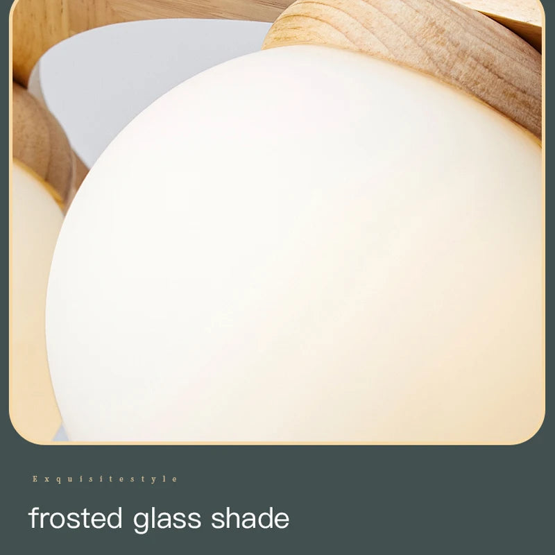 suspension en bois avec boule de verre design moderne