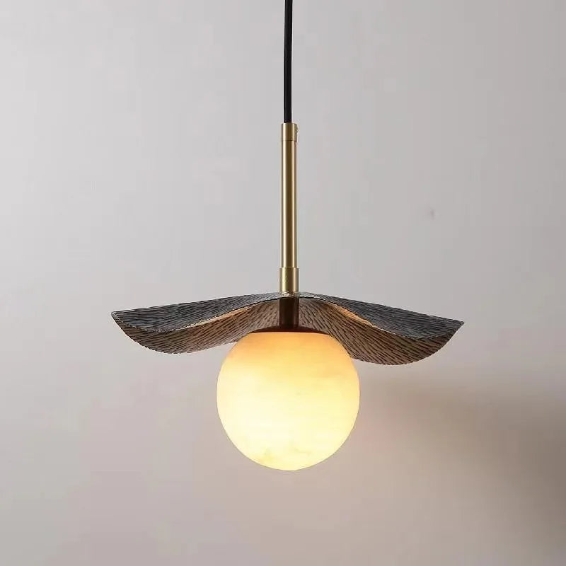 lustre 	 en cuivre avec boule de marbre naturel - vue 3 sur 7