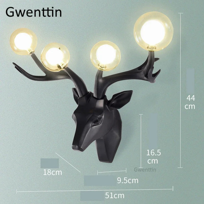 Moderne Wandleuchte aus Harz mit Hirschgeweih und LED