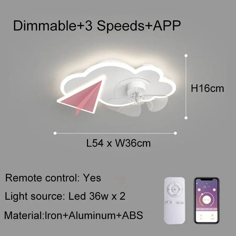 Deckenventilator mit Licht Flugzeug-Design und Fernbedienung für Kinder