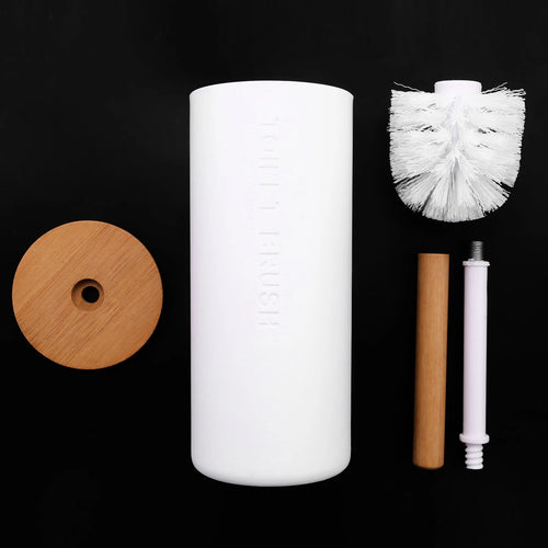 ensemble brosse toilette bambou avec support accessoires wc - vue 3 sur 6