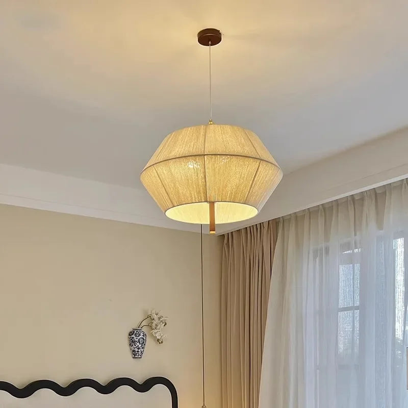 lustre rétro en tissu tissé en bois massif éclairage moderne intérieur - vue 4 sur 9