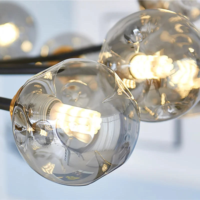 Boule de verre nordique Led plafond lustre noir suspension lumières décor à la maison suspendus Lustres luminaire salon salle à manger chambre - vue 6 sur 14