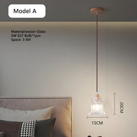 Lampe de chevet verre bois LED E27 Suspension