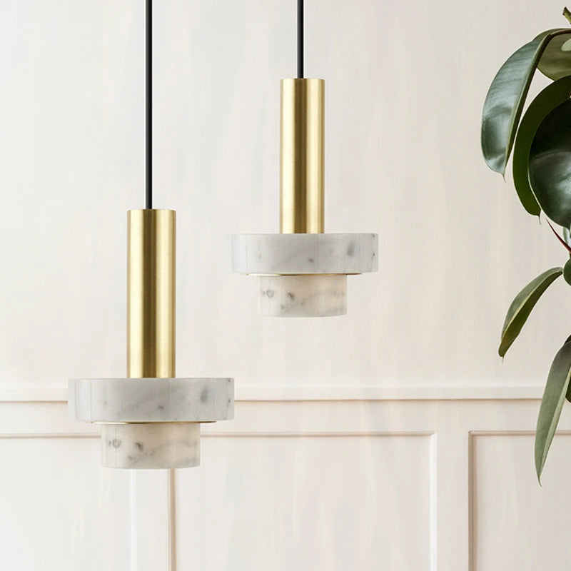 suspension nordique en marbre avec éclairage led moderne - vue 3 sur 9