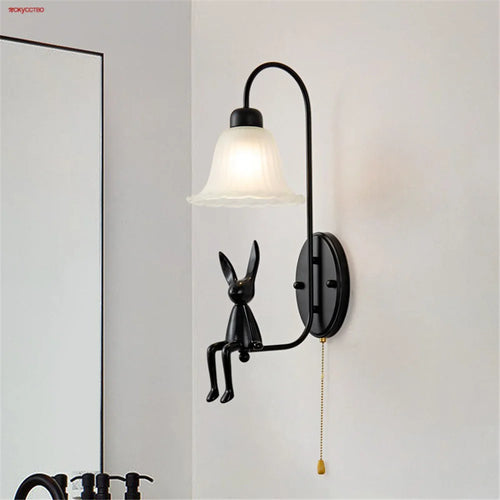 Wandleuchte im Retro-Stil aus schwarzem Glas mit Zugschalter - vue 2 sur 7