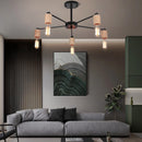 lustre industriel moderne avec tiges multiples en fer et bois