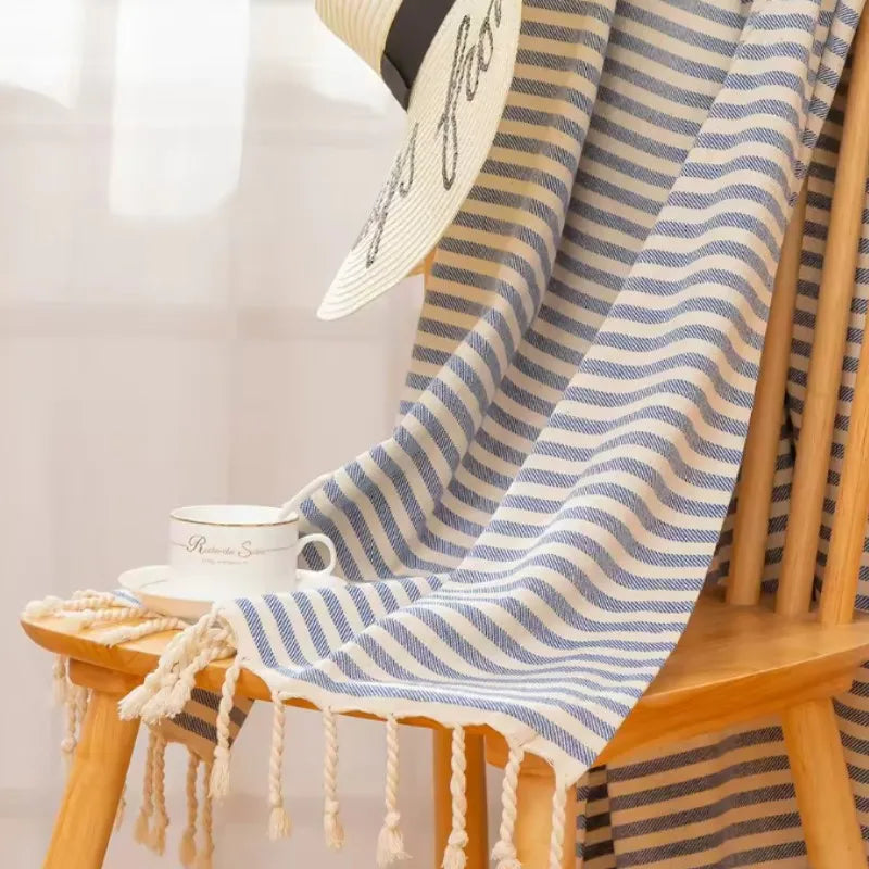 serviette de plage turque large rayures franges absorbante - vue 6 sur 7