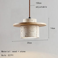 Pendelleuchte aus Stein und Holz mit verstellbarem Kabel